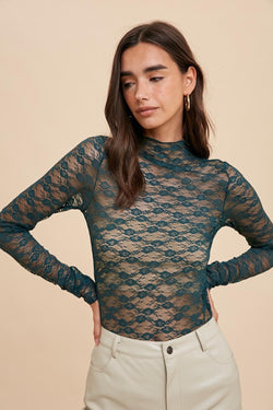 Forest Green Lace Layering Top