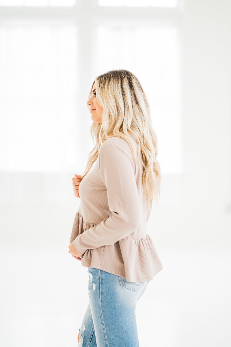 Arli Taupe Peplum Henley