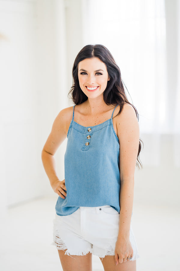 Tori Chambray Button Tank