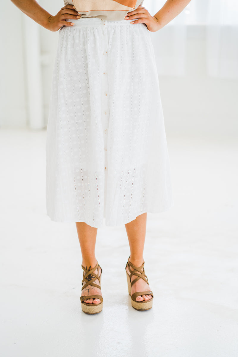 White Eyelet Midi Skirt