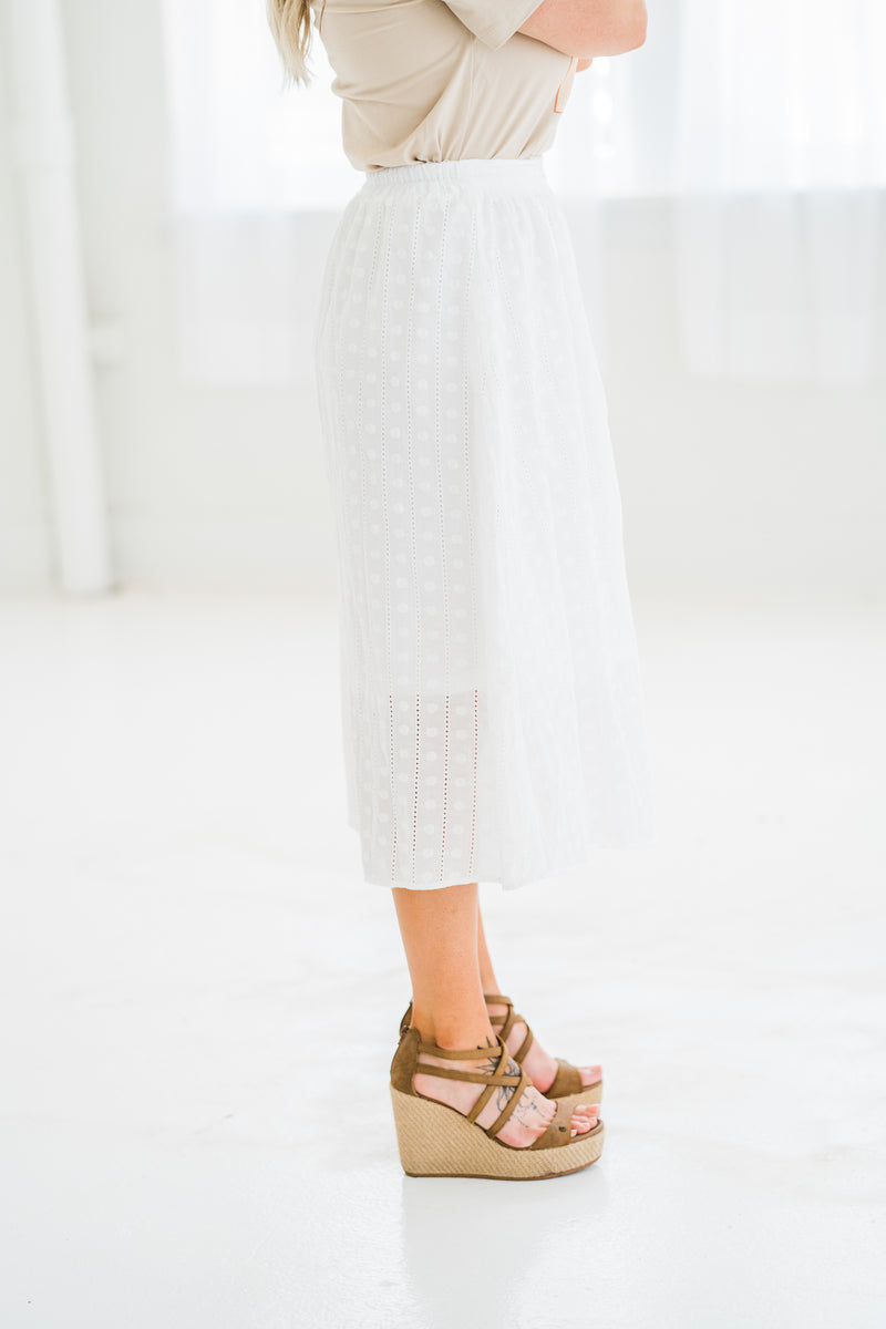 White Eyelet Midi Skirt