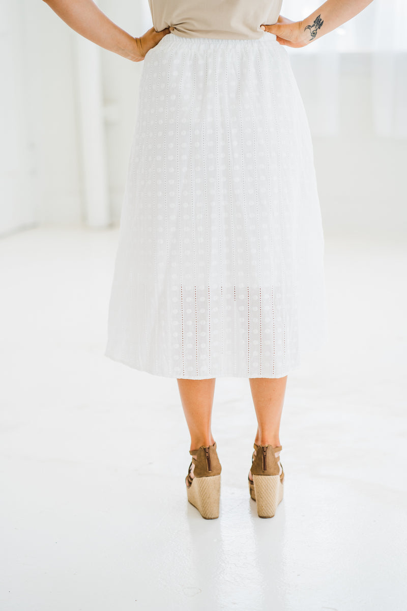 White Eyelet Midi Skirt