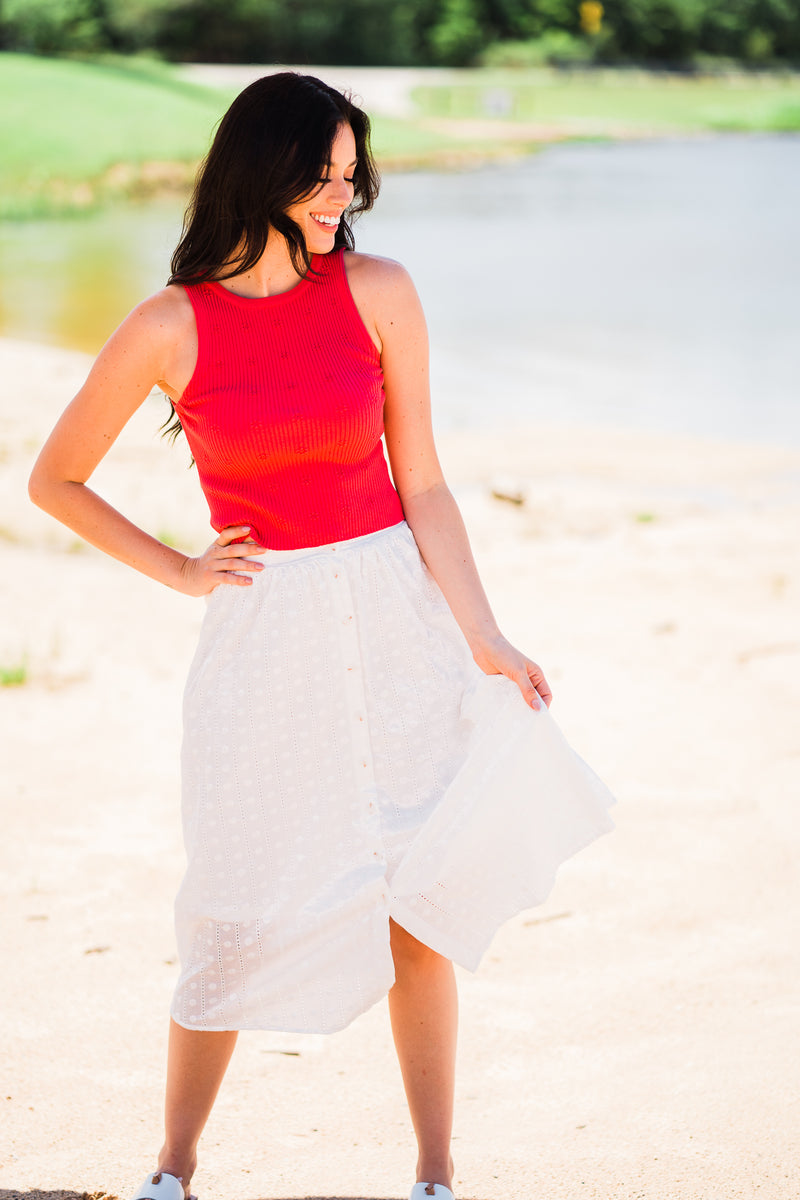 White Eyelet Midi Skirt