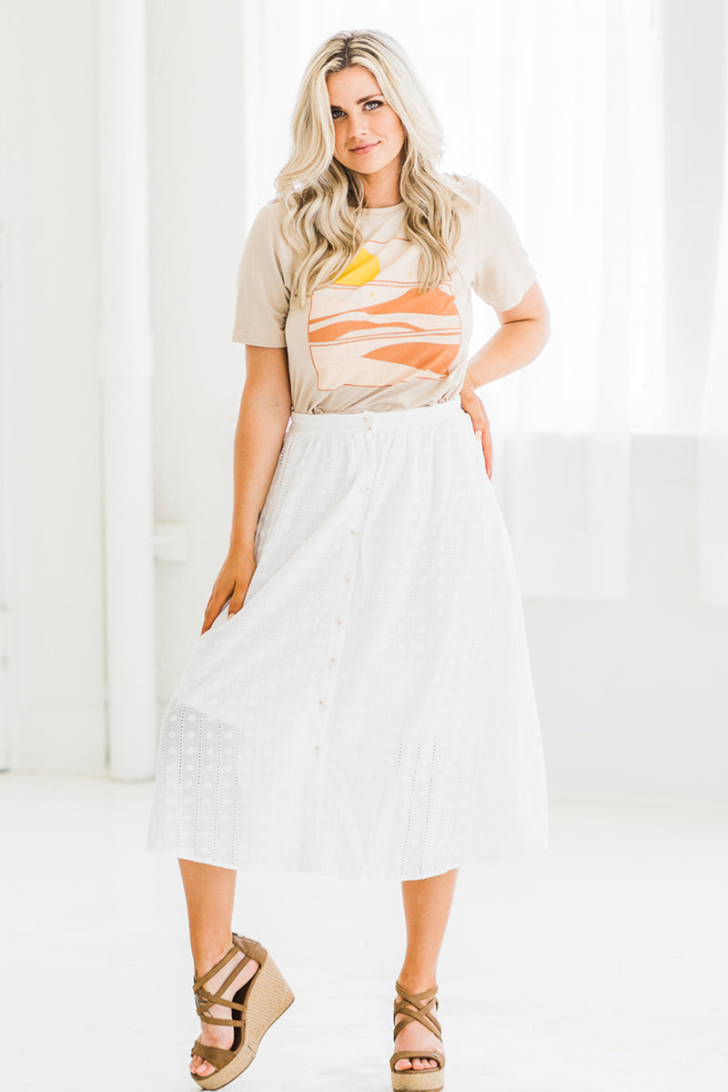 White Eyelet Midi Skirt