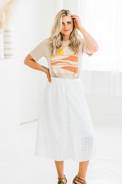 White Eyelet Midi Skirt